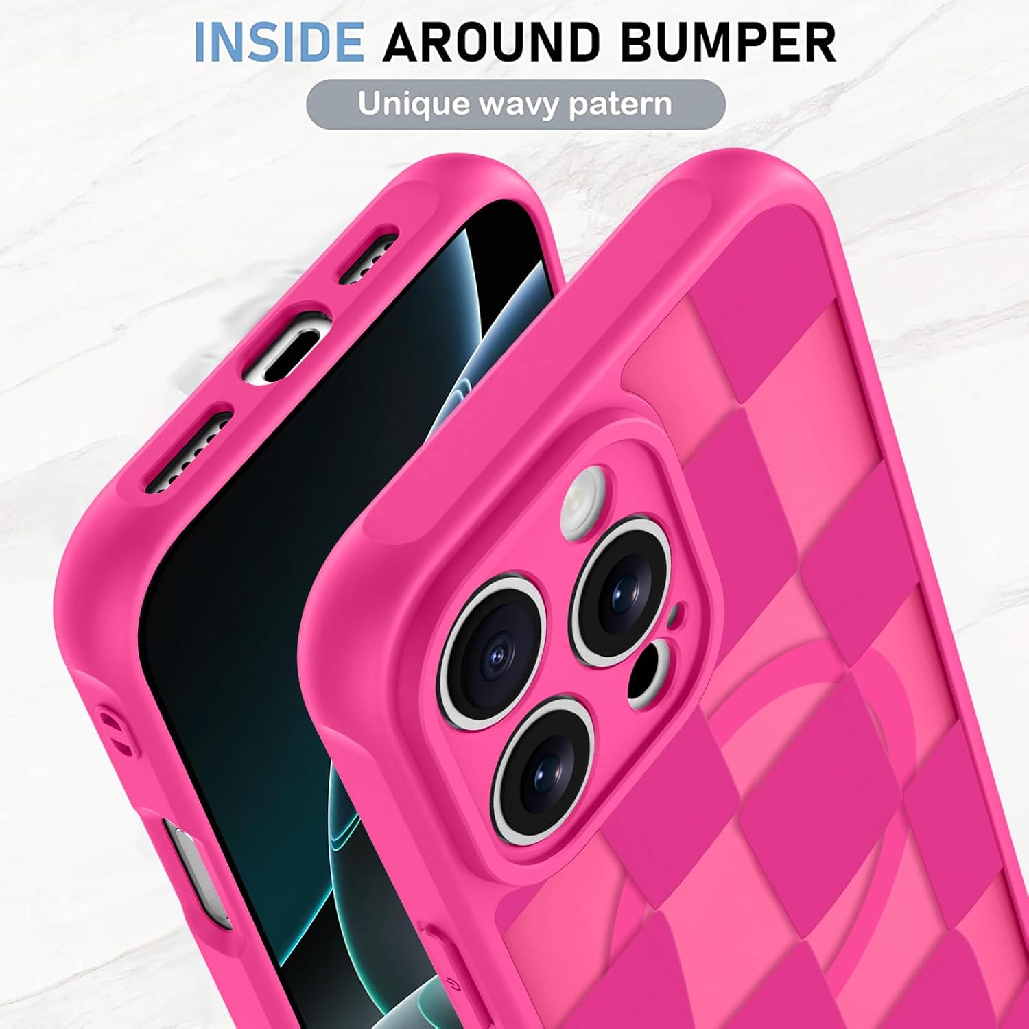 KANGHAR for iPhone 16 Pro Case Matte Cute Pattern Checkered -Hot Pink image 4