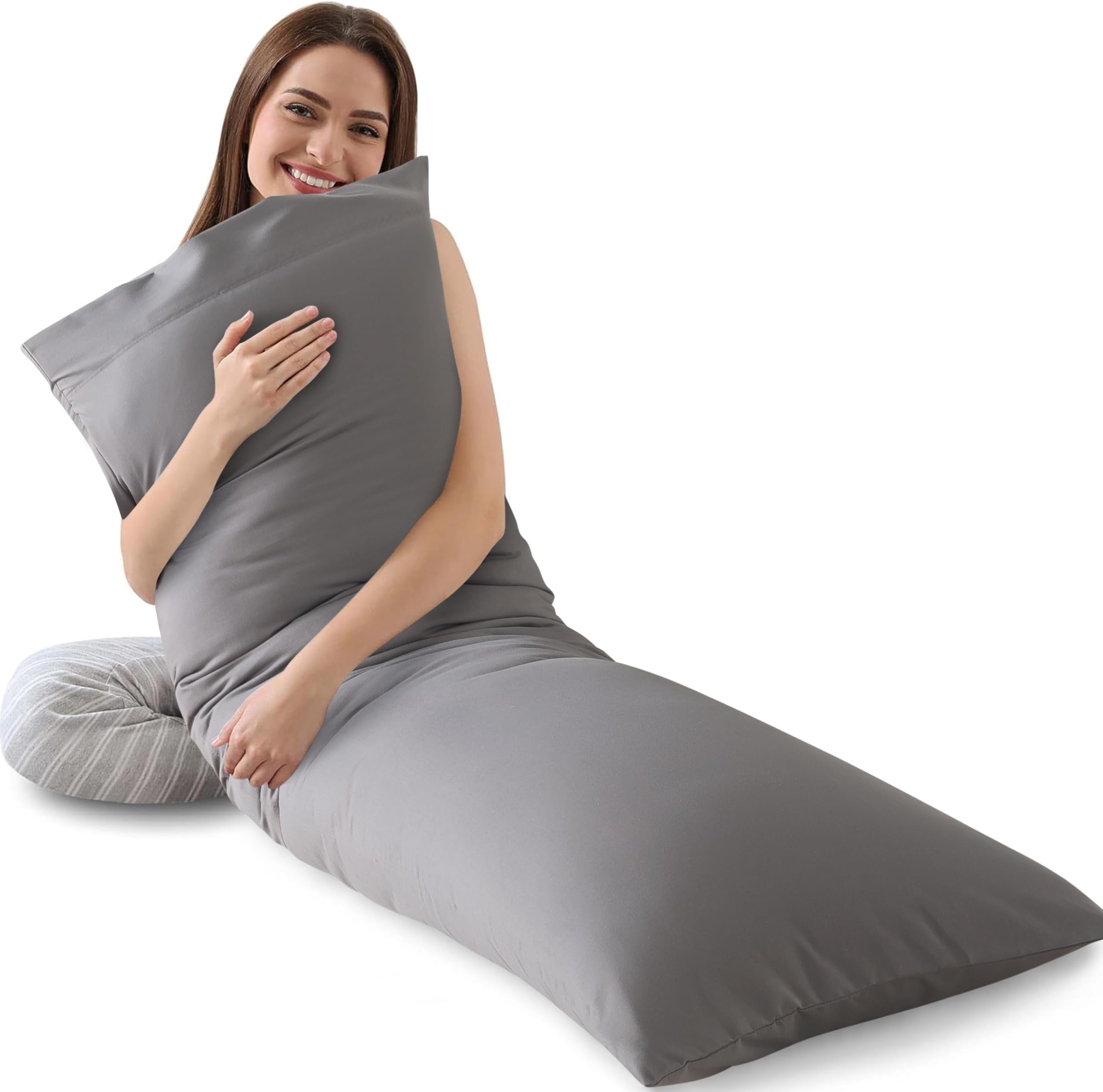 WhatsBedding Memory Foam Body Pillow with Pillowcase, Soft Large Long Bed Pillow for Adults, Breathable Full Body Pillow with Removable Pillow Cover - Dark Grey