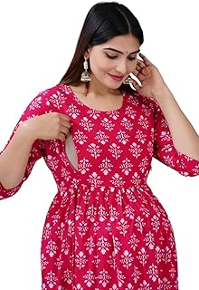 Jikonet Women's Maternity Dress Feeding Kurti with Zippers, Side Pocket