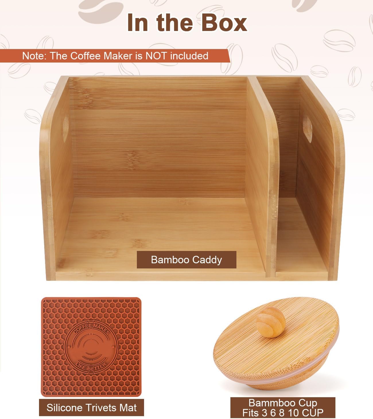 Bamboo Caddy with Lid & Heatproof Trivets Mat for Chemex CoffeeMakers - Designed for Chemex Pour - Over Glass Coffeemaker(3/5/6/8/10Cup), for Bodum Pour Over Coffee makers - Bamboo cup not included