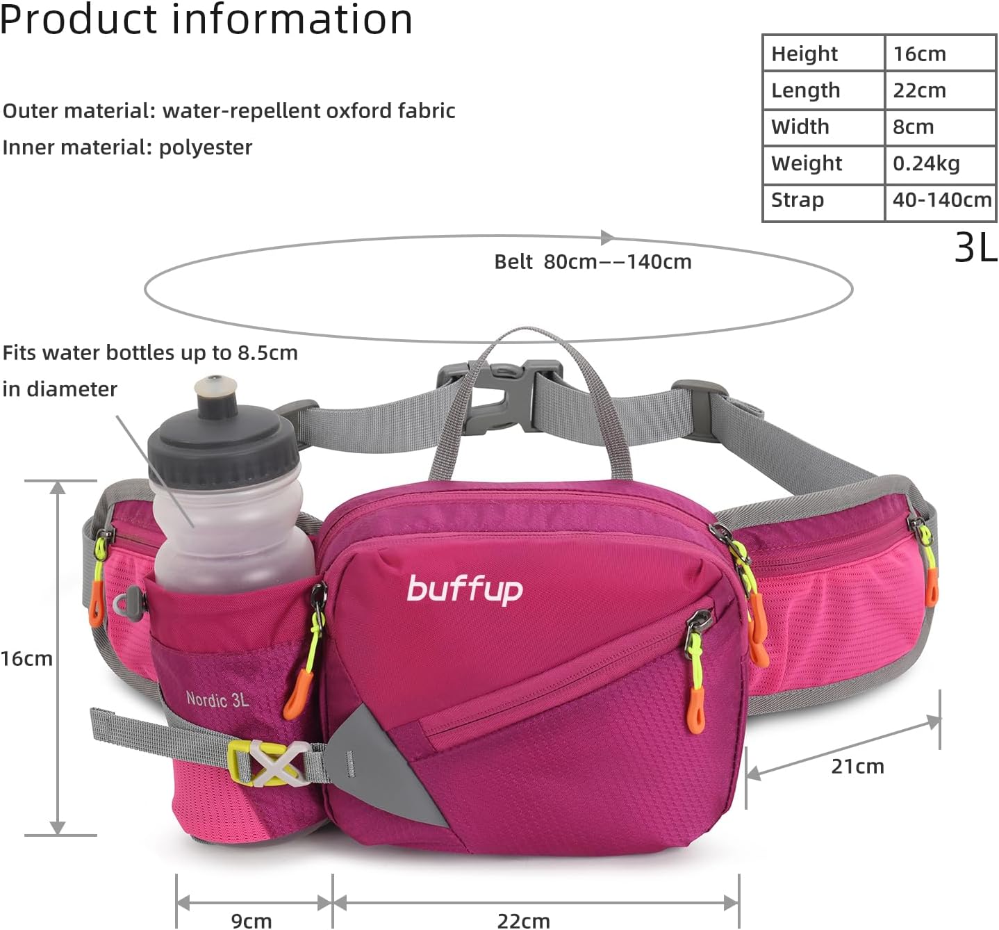 Lightweight Sports Fanny Pack with Bottle Holder,Waist Pack for Hiking,Running,Cycling & Outdoor Adventures (Red)