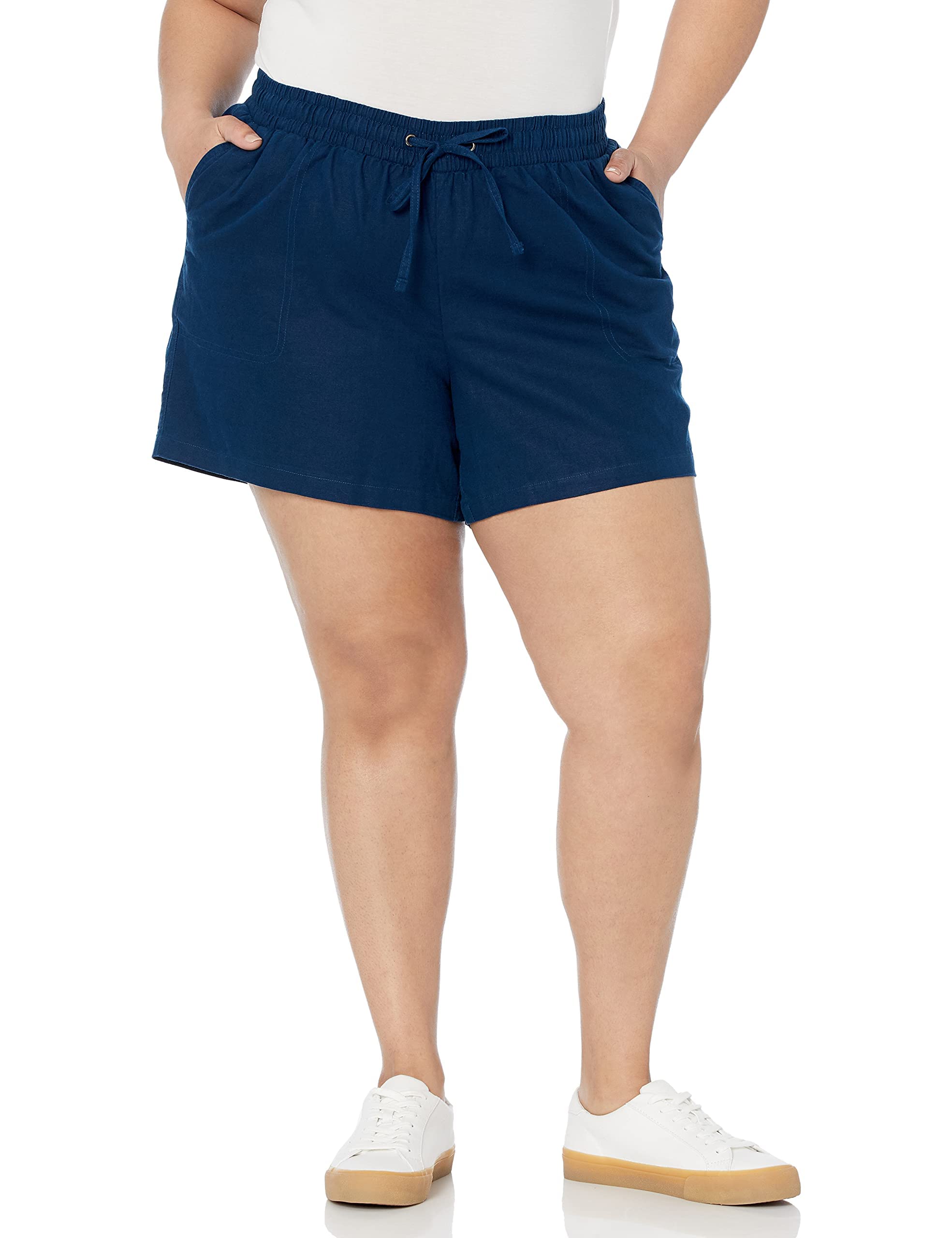 Amazon Essentials Short en Mélange de Lin, Cordon de Serrage, Entrejambe 13 cm (Disponible en Grande Taille) Femme