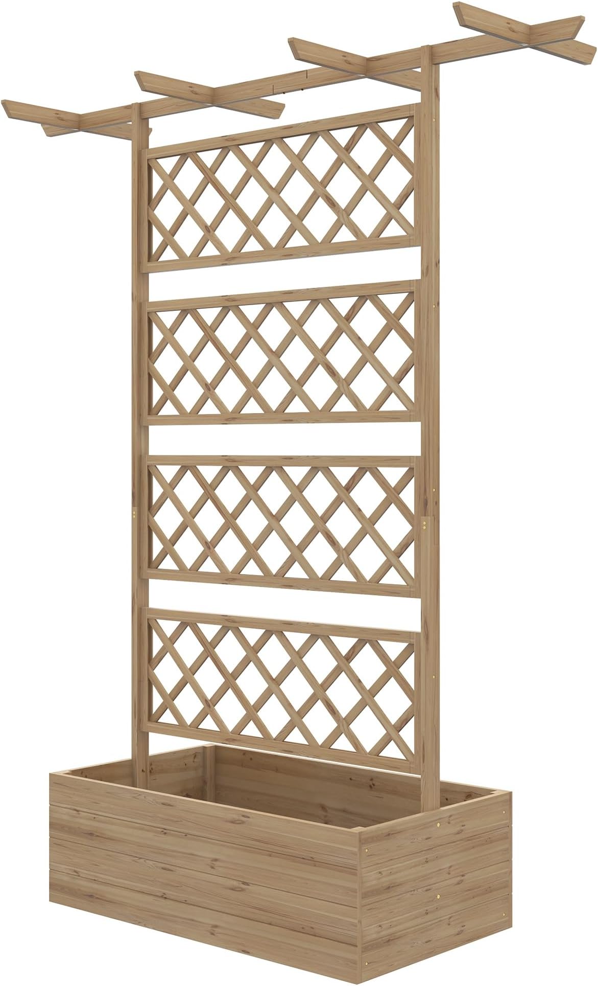 GOPLUS Jardinière avec Treillis avec Système d'Arrosage Automatique Trous de Drainage pour Jardin,Terrasse,Marron 80x40x135cm - Jardin