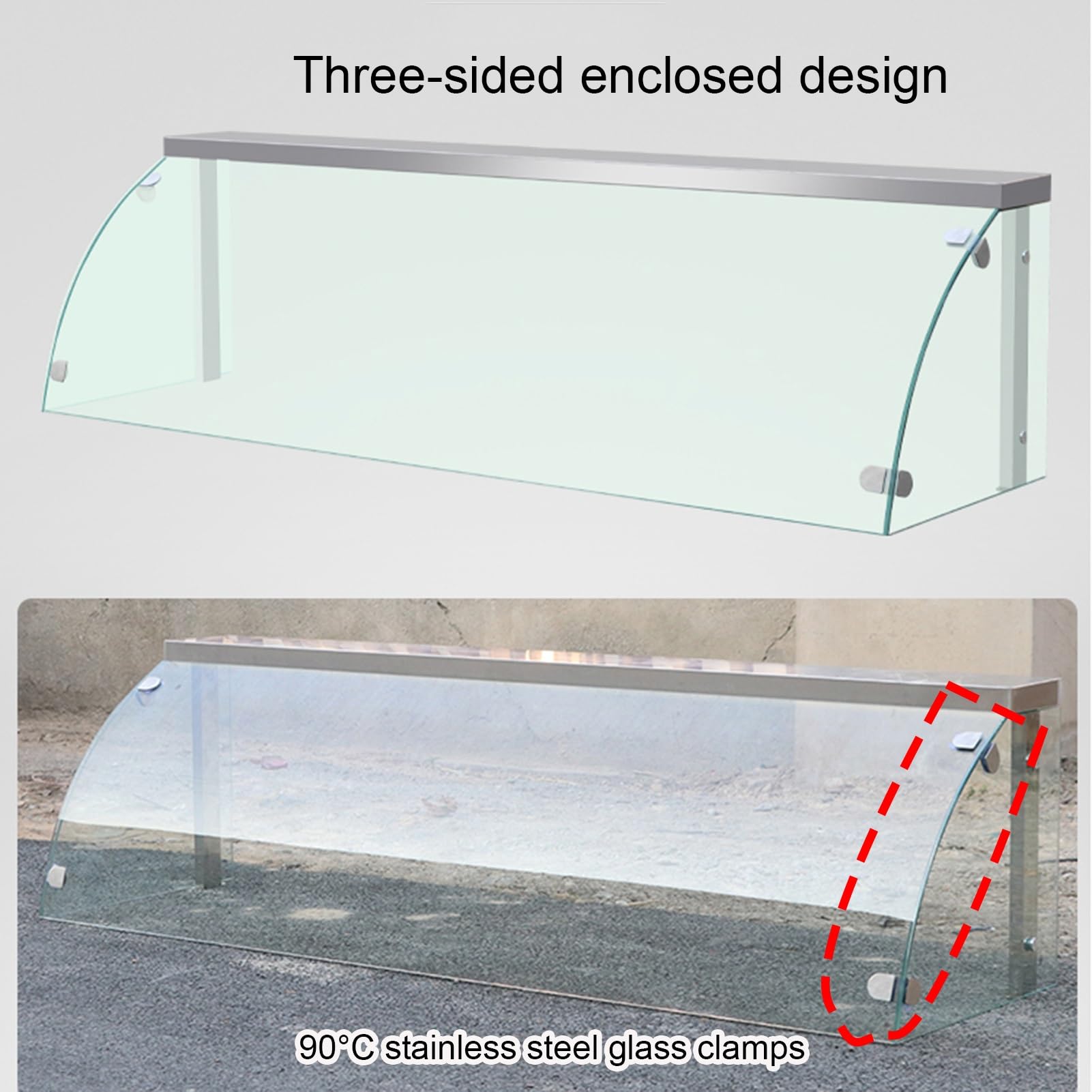 Vitrina comercial refrigerada para bufé, vidrio templado transparente para panadería, diseño cerrado de tres lados para postres