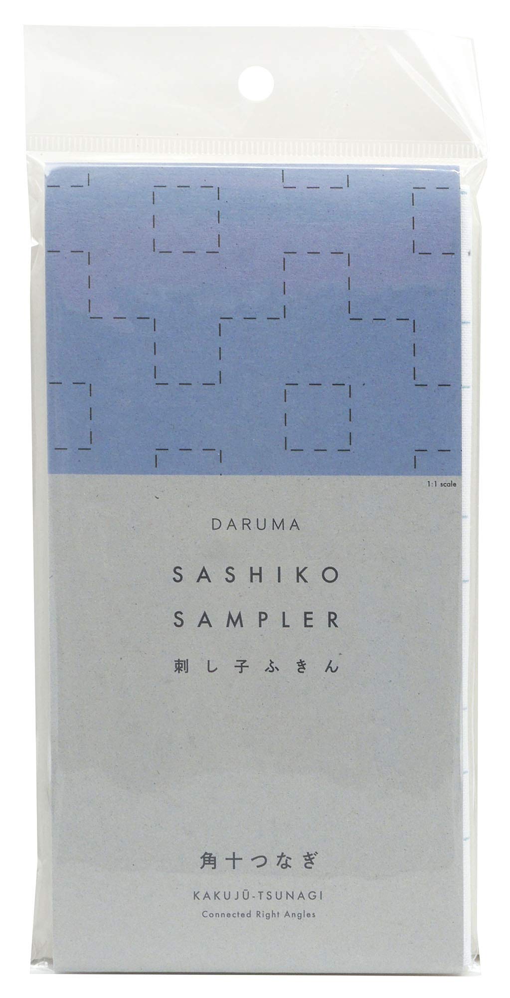 Yokota Daruma Sashiko Cloth Sashiko Fabric - Pre-Printed Sashiko Sampler - White with English Instruction Inside (White KAKUJU-TUNAGI)