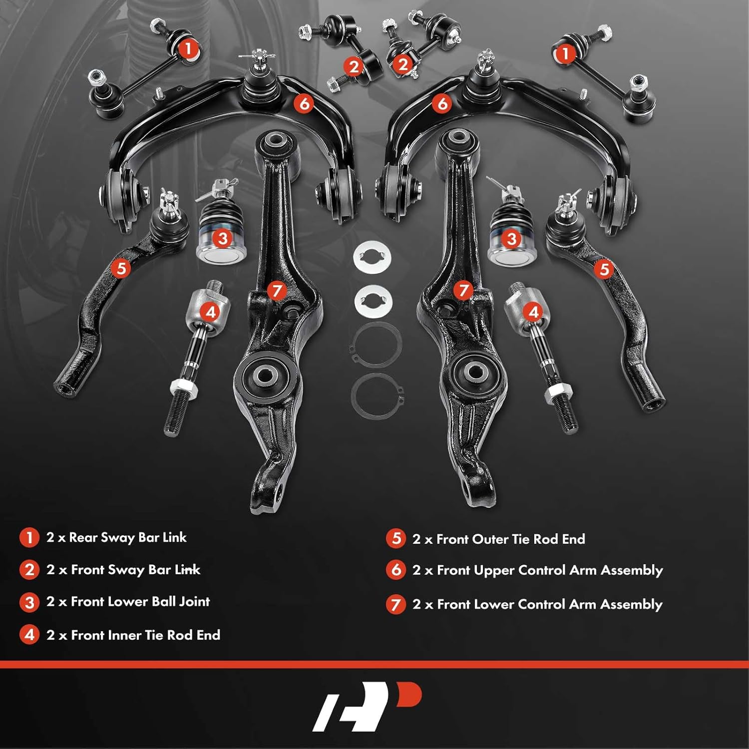 A-Premium 14Pcs Suspension Kit, Front Upper Lower Control Arm, Lower Ball Joint, Inner Outer Tie Rod End, Front & Rear Sway Bar Link, Compatible with Honda Accord 98-02, Acura TL 99-03, CL 01-03