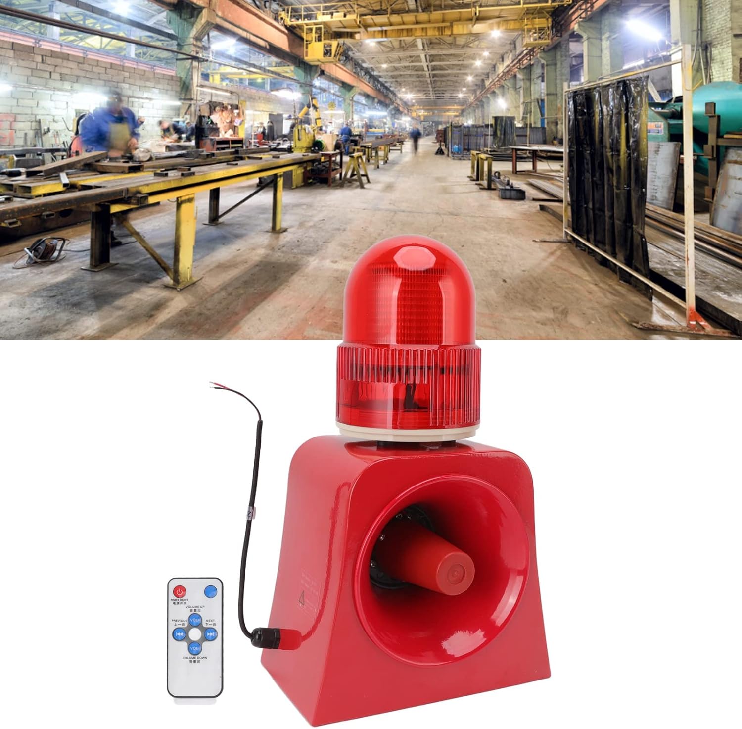 Industrial Sound Light Alarm IP65 Protection Customizable Voice High Brightness LED Warning Horn for School Factory Warehouse 12 24V Steel Plate PV 19.9 x 12.2 x 32.4cm