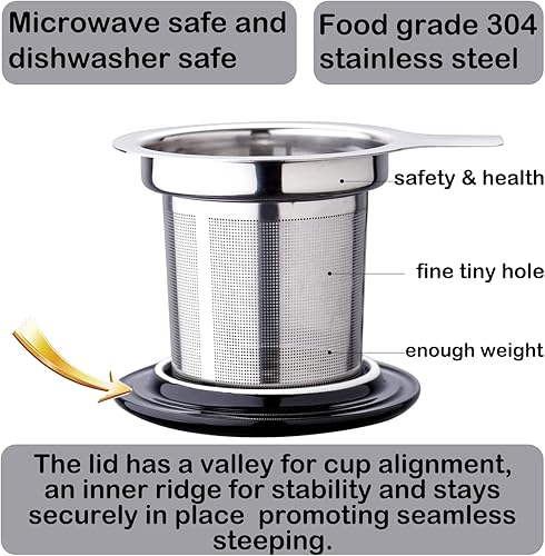 Miniatura 3 de Taza con infusor y tapa, taza de té apta para microondas con asa, taza de cerámica de 15 onzas para té agua caliente y caliente - Taza infusor de té