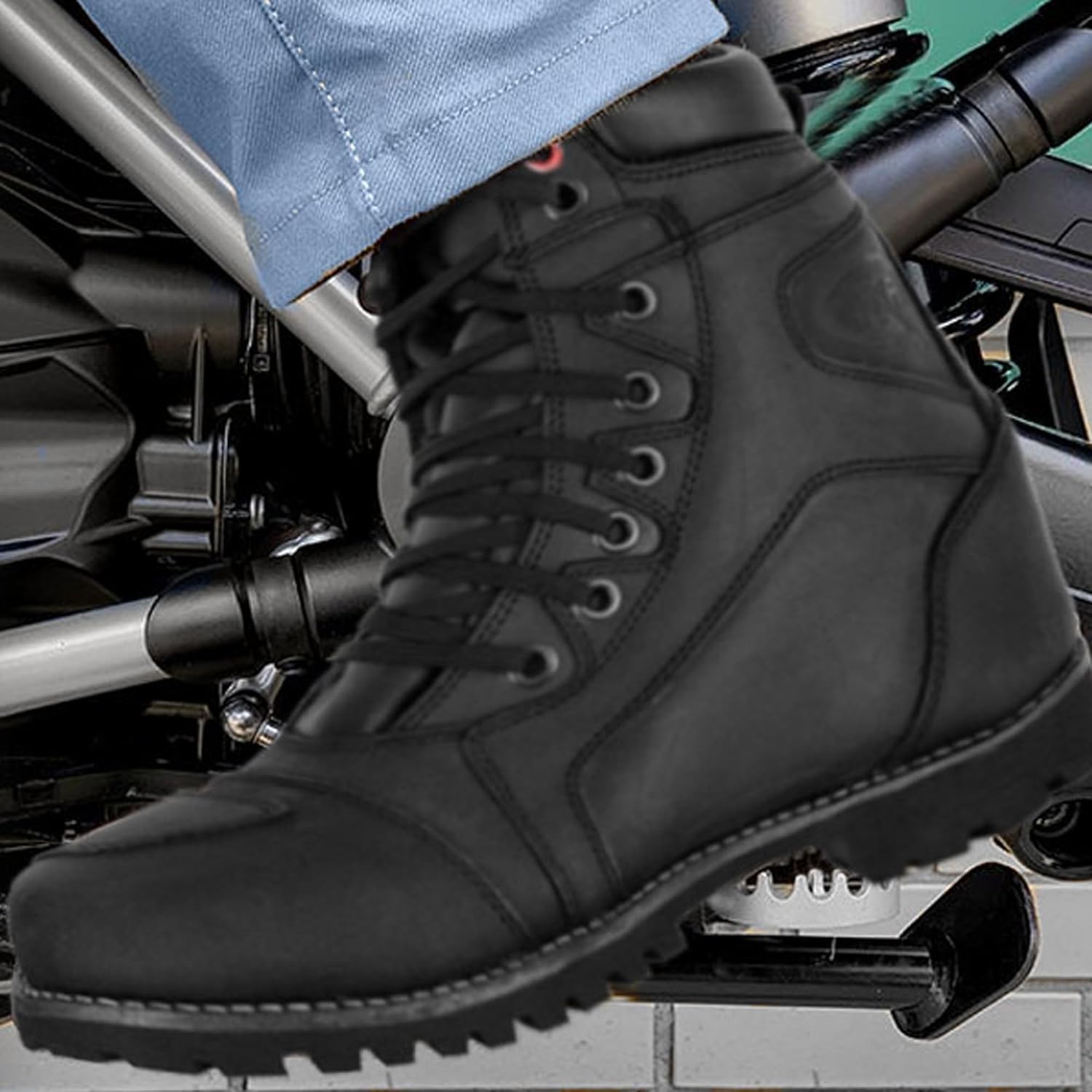 Motorcycle Boots Men's Bike Footwear Touring Motorcycle Sneakers Ankle Protection Shoes Non-Slip Rubber Sole Black