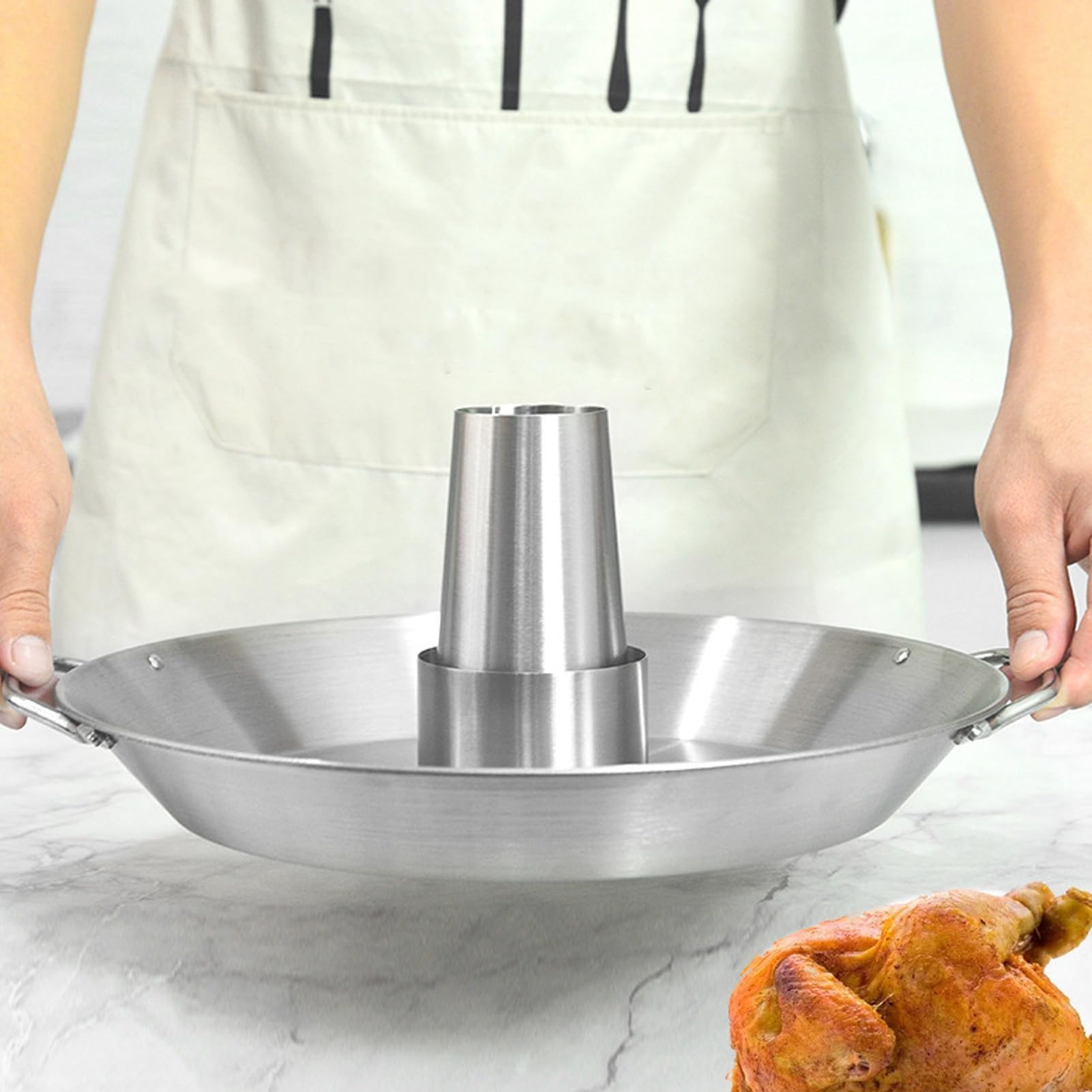 Buachois Soporte para Asar Pollo en Lata de Cerveza de Acero Inoxidable | Soporte asador pollo cerveza 430 acero inoxidable reutilizable barbacoa para hogar