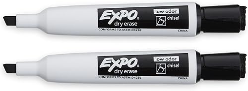 Miniatura 3 de EXPO 1944726 Marcadores magnéticos de borrado en seco con borrador, punta de cincel, negro, 2 unidades