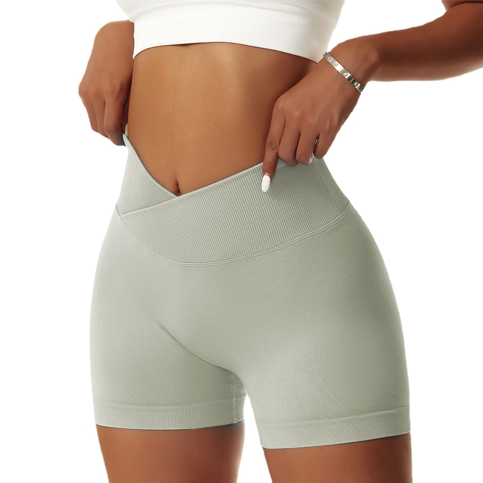Vertvie Women's Gym Shorts V Cross Elastic Push Up Yoga Shorts Booty Scrunch High Waisted Athletic Leggings