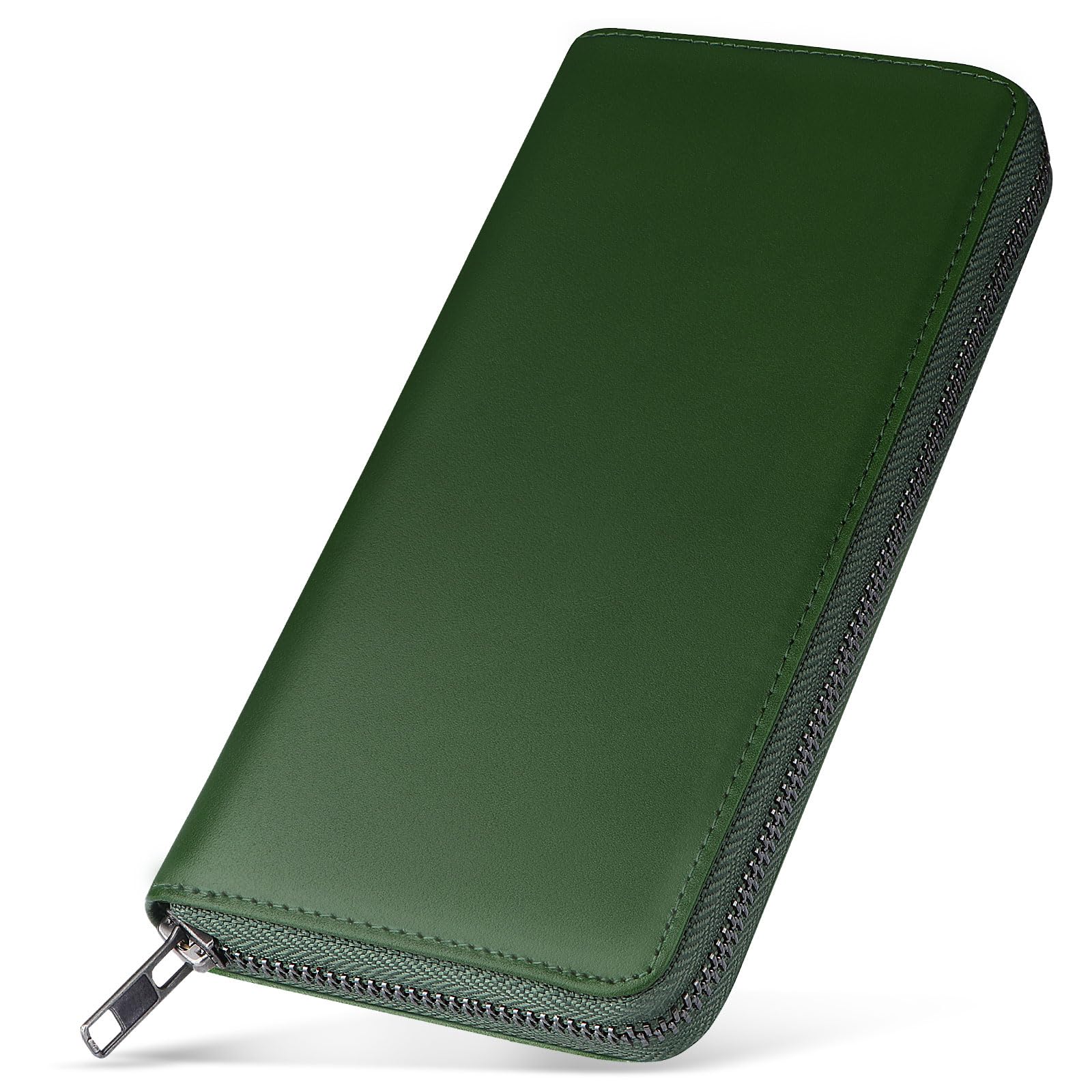 ecoofee Wallet, Men's Long Wallet, Tochigi Leather, Made by Top Leather Craftsmen, Genuine Leather, Large Capacity, Skimming Protection, Round Zipper, Coin Pocket, Gentleman's Wallet, Cowhide, green :
