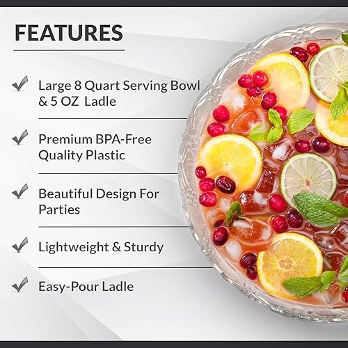 Miniatura 10 de SG - Recipiente de plástico de alta calidad, 2 galones, diseño bordado de 8 cuartos de galón, cuenco para servir (solo cuenco de almuerzo)