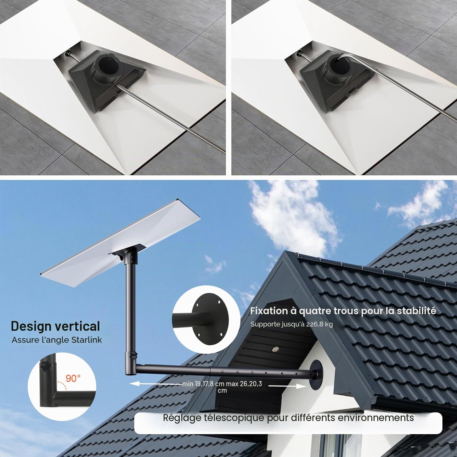 LIROPAU Mount Compatible avec Starlink V3, Support de Toit Vertical Compatible avec Starlink Gen 3 avec Adaptateur de Montage Support Mural Compatible avec Star-Link Gen 3 Dishy