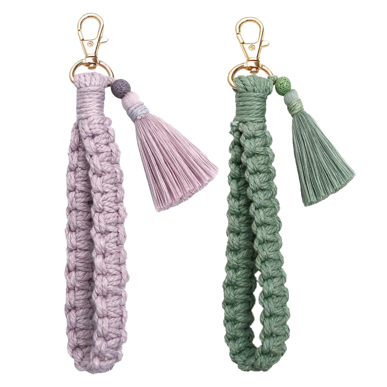 Yaliya Unisex Purple 2 Pcs Macrame Keychain Bracelet Boho Macrame Keychain Wristlet With Tassel Wrist Key Lanyard For Women Girls