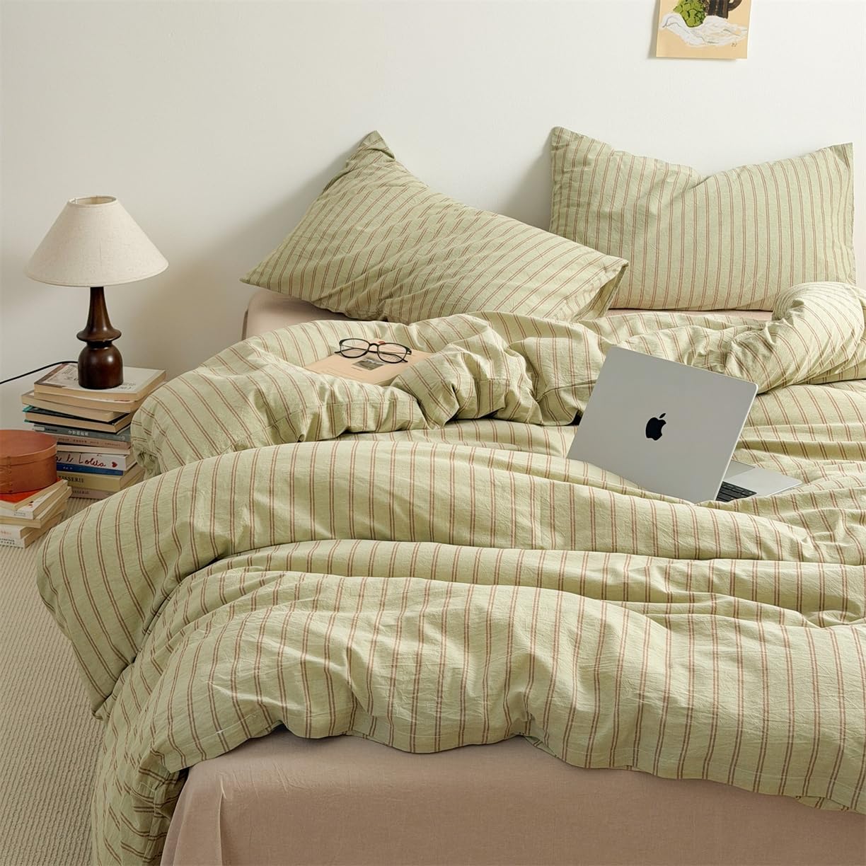 HoBaBa Single Duvet Cover Set Green Brown Striped Bedding Set Single Bed — image 1