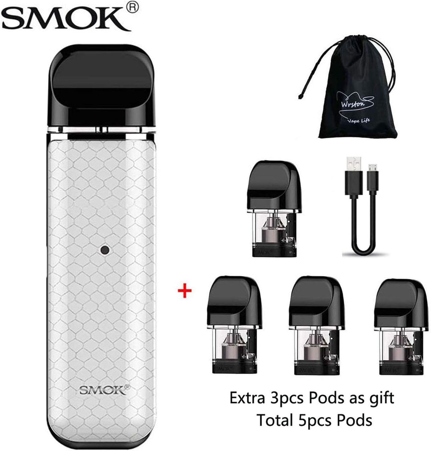 SMOK Novo Kit Built-in 450mAh Battery 2ml Refillable Pod System Come with Extra 3pcs Novo Pods Vape Pen Starter Kit no Nicotine (White Cobra)