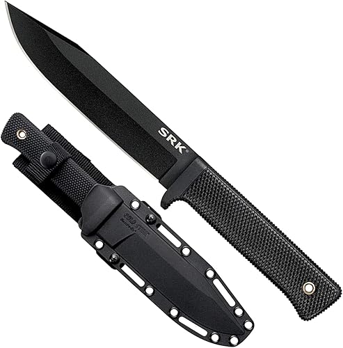 Cold Steel SRK SK-5 Cuchillo de hoja afilada con punta de clip de 6 pulgadas, mango Kray-Ex duradero, cuchillo táctico de hoja fija con funda