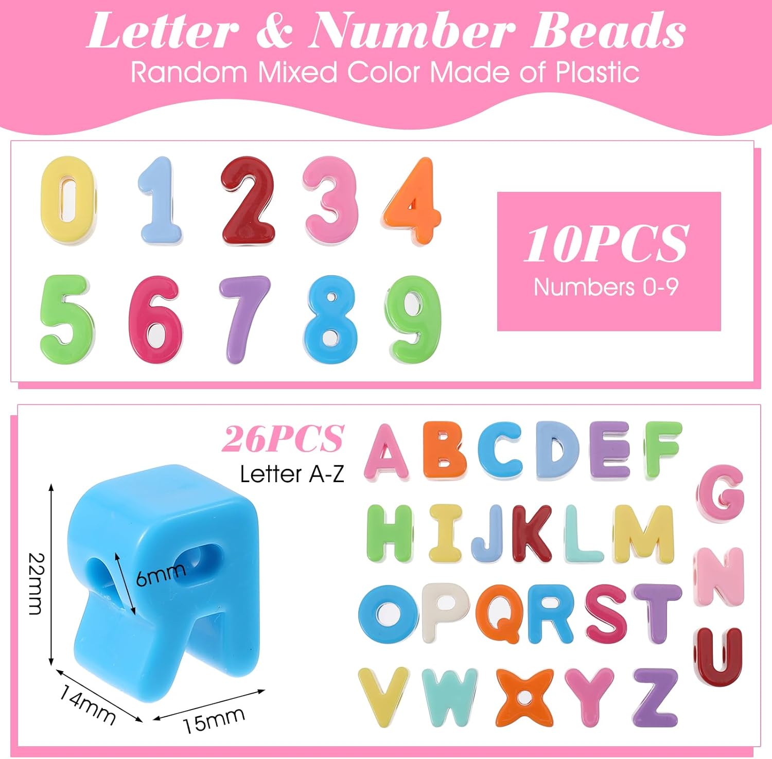 36 Pcs Colorful Large Letter Beads A to Z & Number Beads 0 to 9, 20mm Acrylic Chunky Alphabet Bead for DIY Crafts Jewelry Making, Paracord Bead Projects for Preschool Educational Learning - Image 2