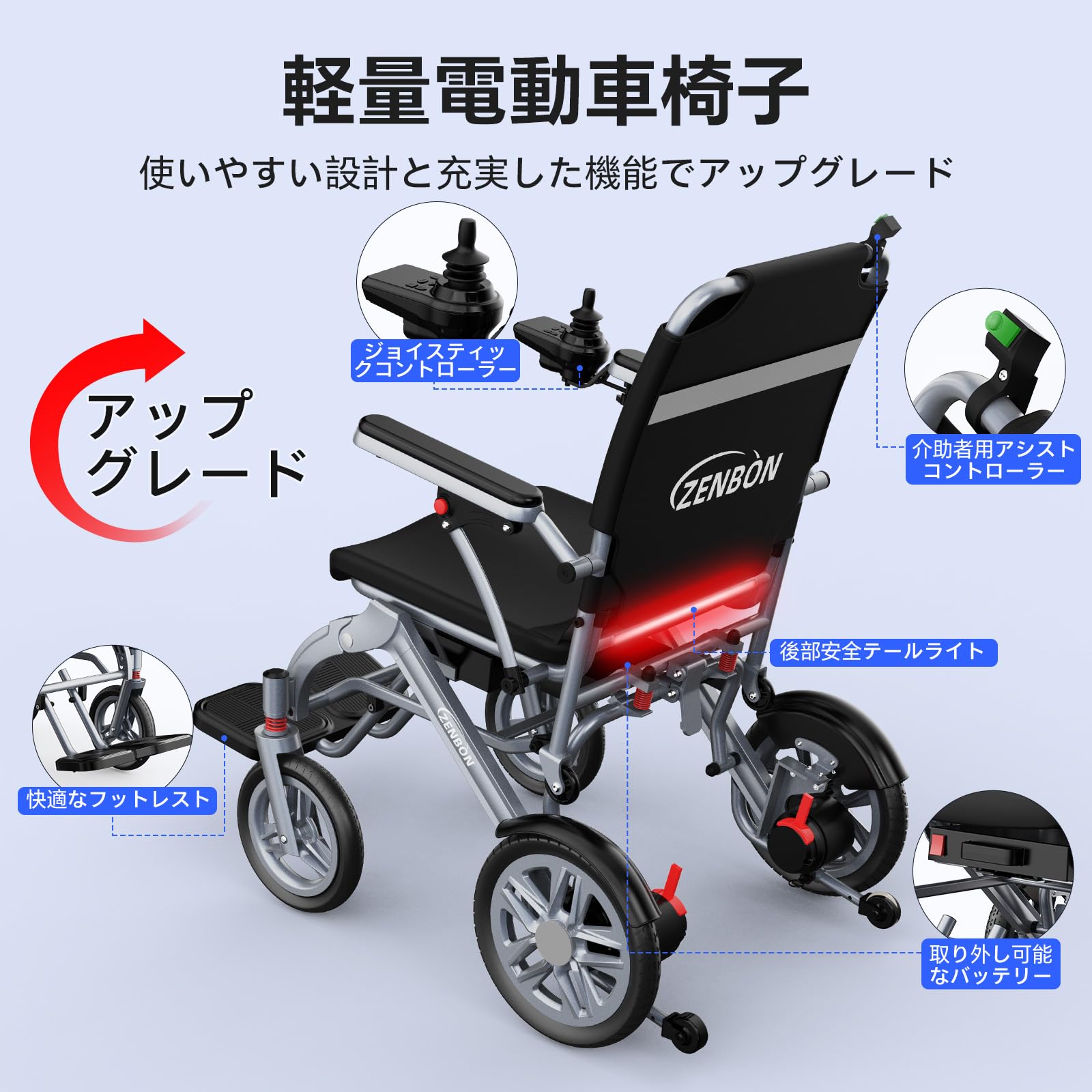 Amazon | ZENBON 車椅子 電動 軽量 18.2kg 折畳み コンパクト 電動