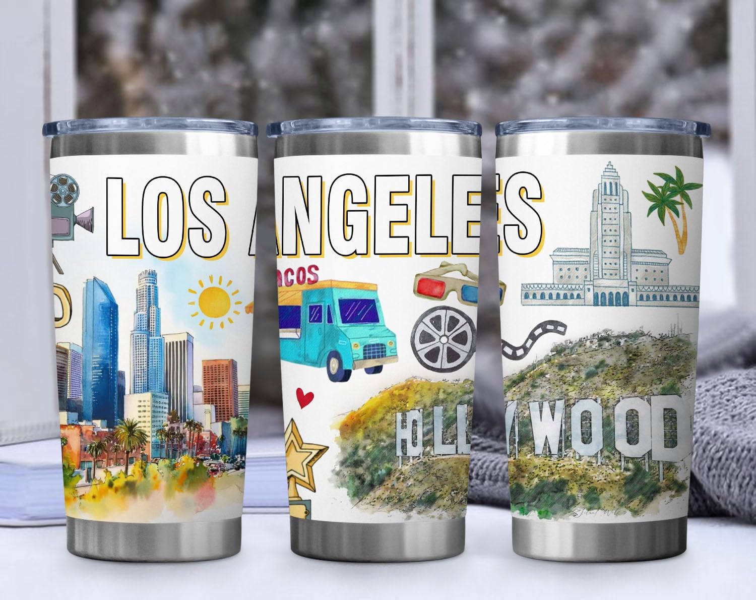 City Travel Mug for City Lover,20oz Double Wall Tumbler Vacuum Insulated Stainless Steel Coffee Cups (Los Angeles) - Image 4