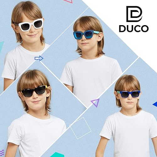 Miniatura 8 de DUCO Gafas de sol polarizadas para niños, lindas gafas de sol irrompibles para niños, protección UV400 para niños de 6 a 10 años, K019