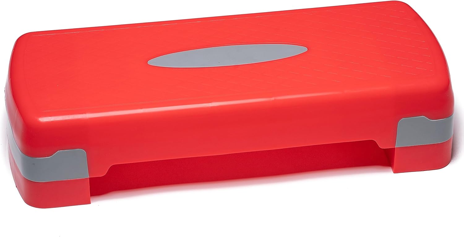 PRISP Adjustable Aerobic Stepper, 2 Height Levels (10/15cm - 4"/6") Exercise Step Platform for Home Gym and Fitness Training; 68 x 28cm