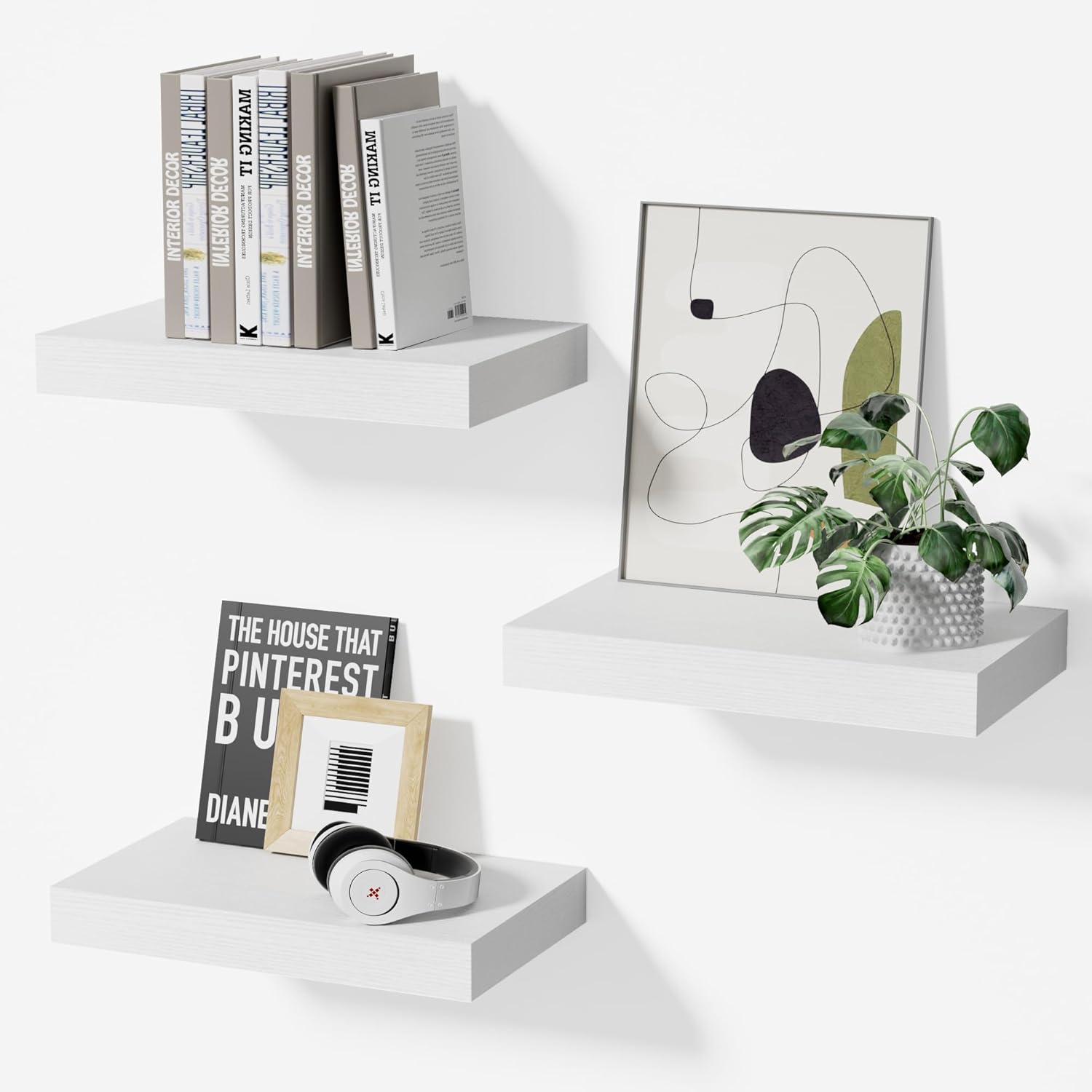 Floating Shelves for Wall, White Small 11.8" Bathroom Wall Shelves and Floating Shelf for Storage, Display Shelf for Home Decor, Perfect Over Toilet and Bedroom or Living Room, 3-Pack