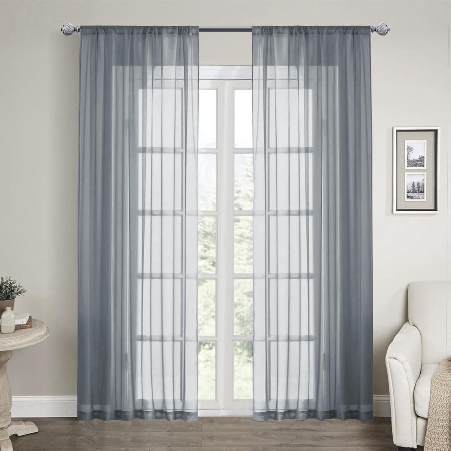 Amazon.com: LOYOLADY Gray Sheer Curtains 84 inches Long 2 Panels Set Bedroom Sheer Curtains ...