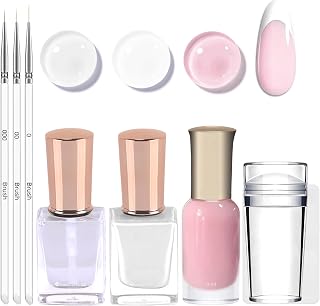 French Nail Polish Kit - Quick Dry French Nail Polish with Top Coat, Nail Buffer and Fine Brush Nail Art - Pink and White ...