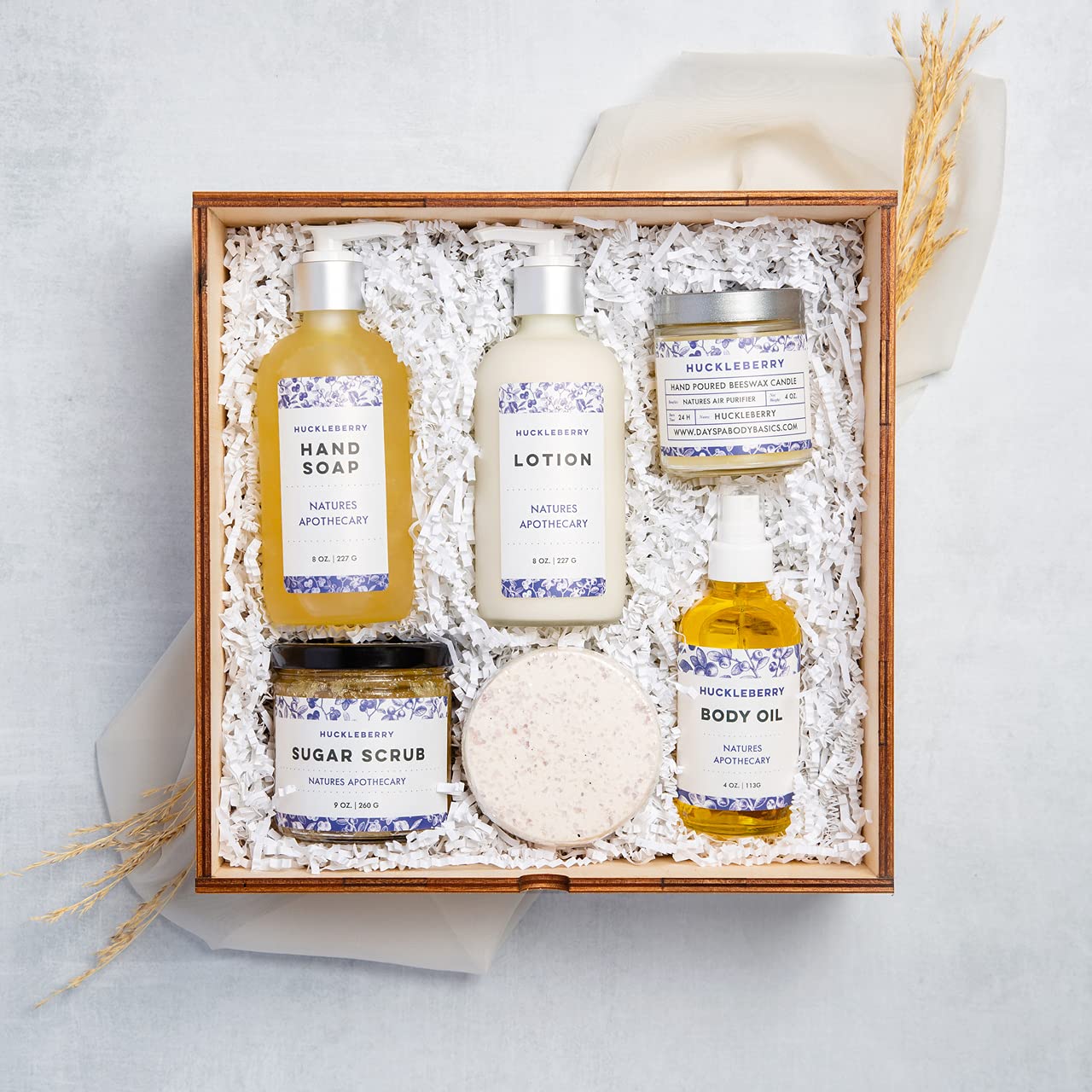 Huckleberry Bath & Body Gift Box - The Gift of a Luxurious Home Spa Treatment - All-Natural, Hypoallergenic, Plant-Derived, Made in USA by DAYSPA Body Basics