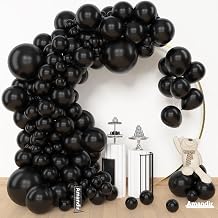 Amandir 153 Pcs Black Balloons Arch Garland Kit Different Sizes | 18 12 10 5 Inch Matte Black Latex Balloons for Retirement Graduation Casino Movie Night Men Birthday Shower Party Decorations