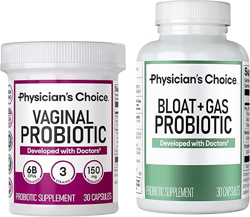Physician's CHOICE Probiótico de bienestar vaginal 30 unidades + probiótico de hinchazón y gas, 30 unidades, combo de alivio mensual para mujeres