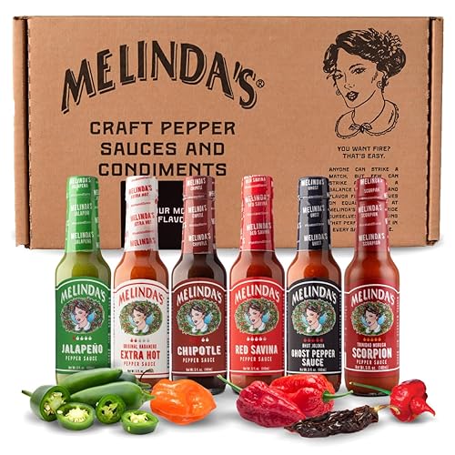 Melinda’s Pepper Sauce Challenge Collection - Extra Spicy Gourmet Hot Sauce Gift Set - Includes Jalapeño, Extra Hot Habanero, Chipotle, Red Savina, Ghost, Scorpion - 5 oz, 6 Pack - Pepper Sauce Challenge Collection