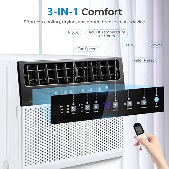 Electactic U-Shaped Window Air Conditioner,Window AC Unit Cools up to 450 Sq.Ft,Saddle Air Conditioner Window with Full Window View,Low Noise, Cool/Dry/Fan Modes,24H Timer,Ivory White,10,000BTU