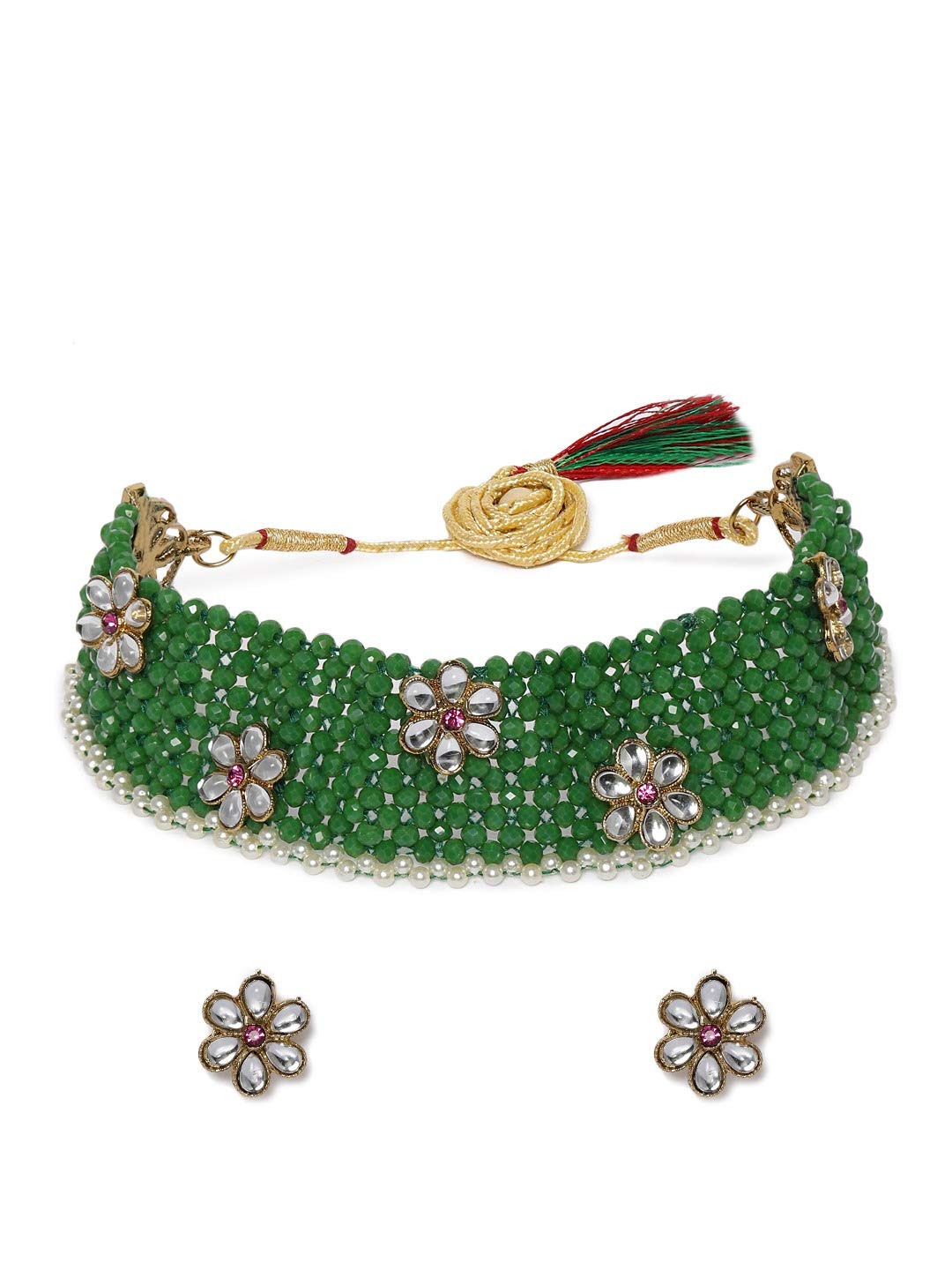 ZAVERI PEARLS Crystal Shine Green Beads & Kundan Flowers Necklace & Earring Set For Women-ZPFK9817 (B08Q851J55) Amazon Price History, Amazon Price Tracker