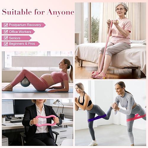 Miniatura 7 de Kit de pilates para mujer, juego de pilates de 15 piezas con anillo de pilates rosa, pelota, bandas de resistencia y elementos esenciales, equipo de