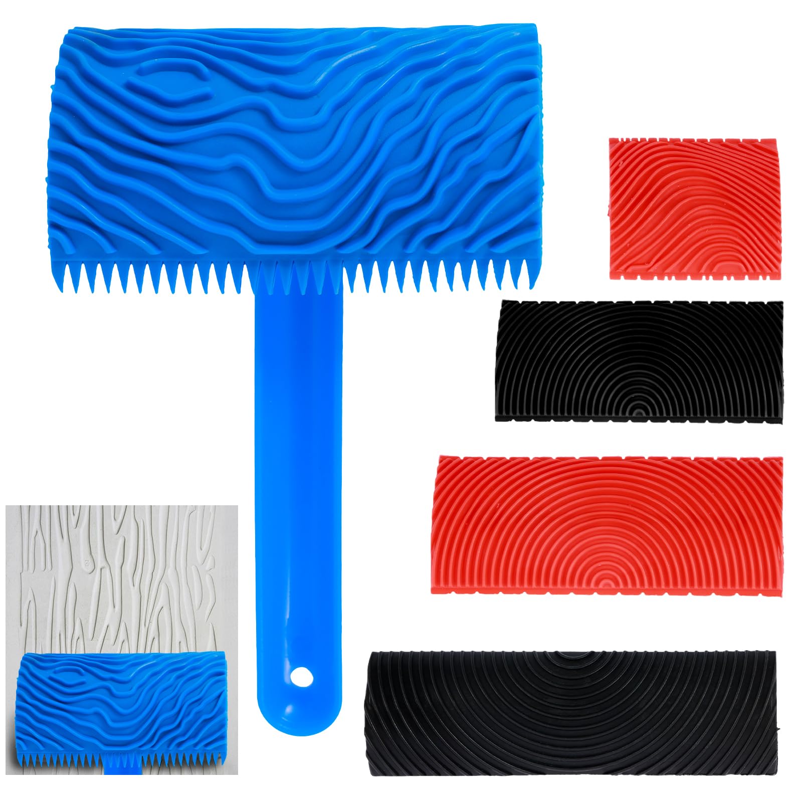 Esquirla Wood Grain Tool Grain Roller Painting Tool, Wood Graining Tool Rubber For Room Wallpaper Household Furniture Wall Blue