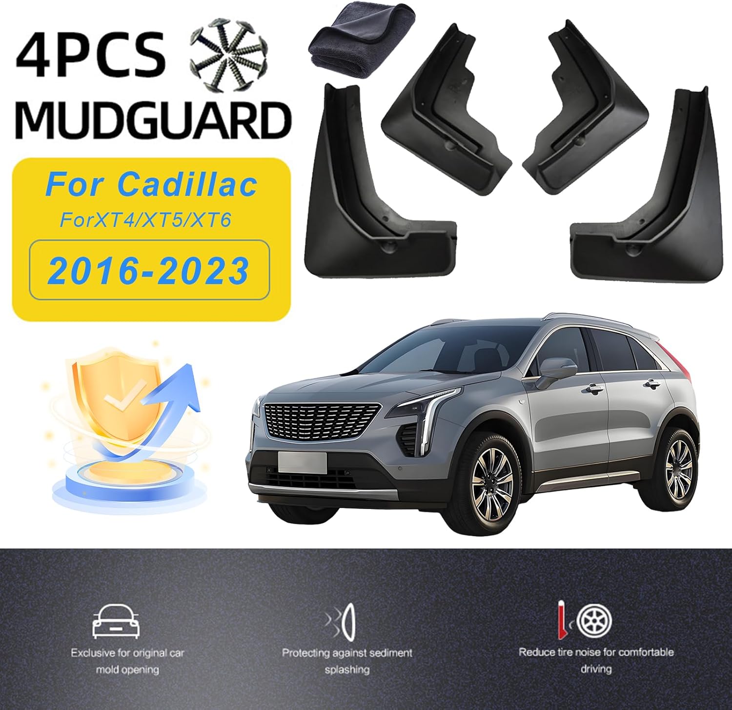4Pcs Car Mud Flaps No Drill Splash Guards Compatible with Cadillac XT4 2018-2023 XT5 2016-2023 XT6 2019-2024 All Weather Anti-mud Protection Mudguard Fender Easy Install Mudflaps(Size:for XT5 16-23)
