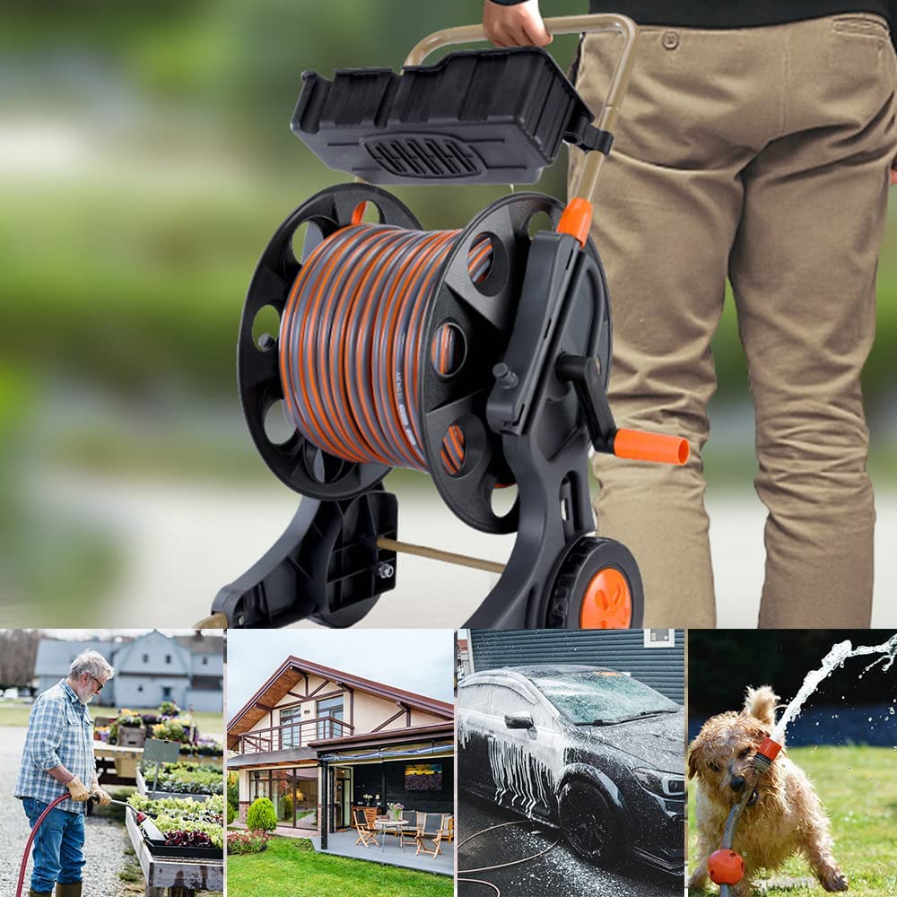 Garden Hose Reel Cart with Wheels, Suitable for 200 feet of Water Hose