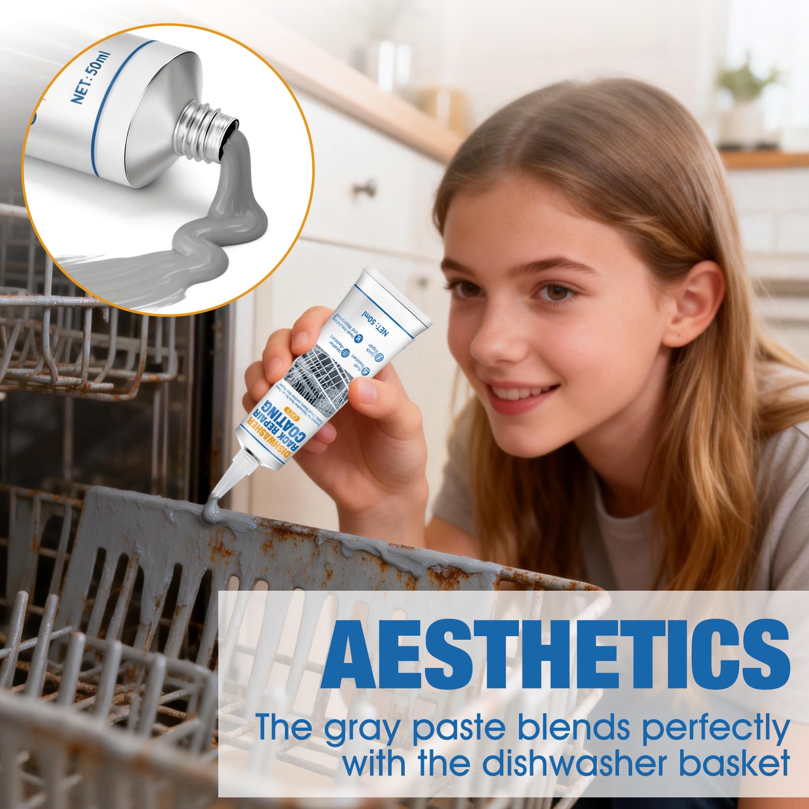 AllisWay Pintura Oxido Lavavajillas, Pintura para Cestas Lavavajillas, Masilla Plastico Reparacion, Resistente al Agua, Reparación Altamente Efectiva, Duradera Resistente, Gris, 50ml — view 3