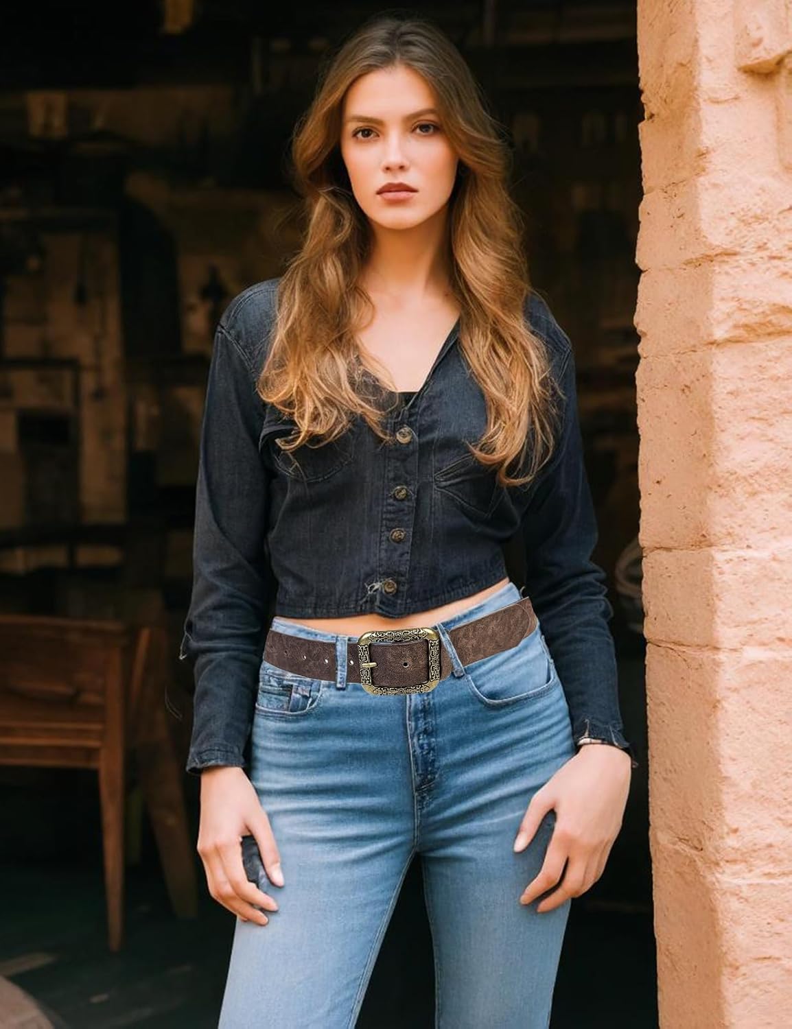 TOPACC Western Belts for Woman Vintage Buckle Leather Cowboy Belts for Jeans Pants Country Concert Outfit - Image 6