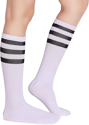 Pareberry calcetines clásicos de algodón suave hasta la pantorrilla, estilo retro, blancos