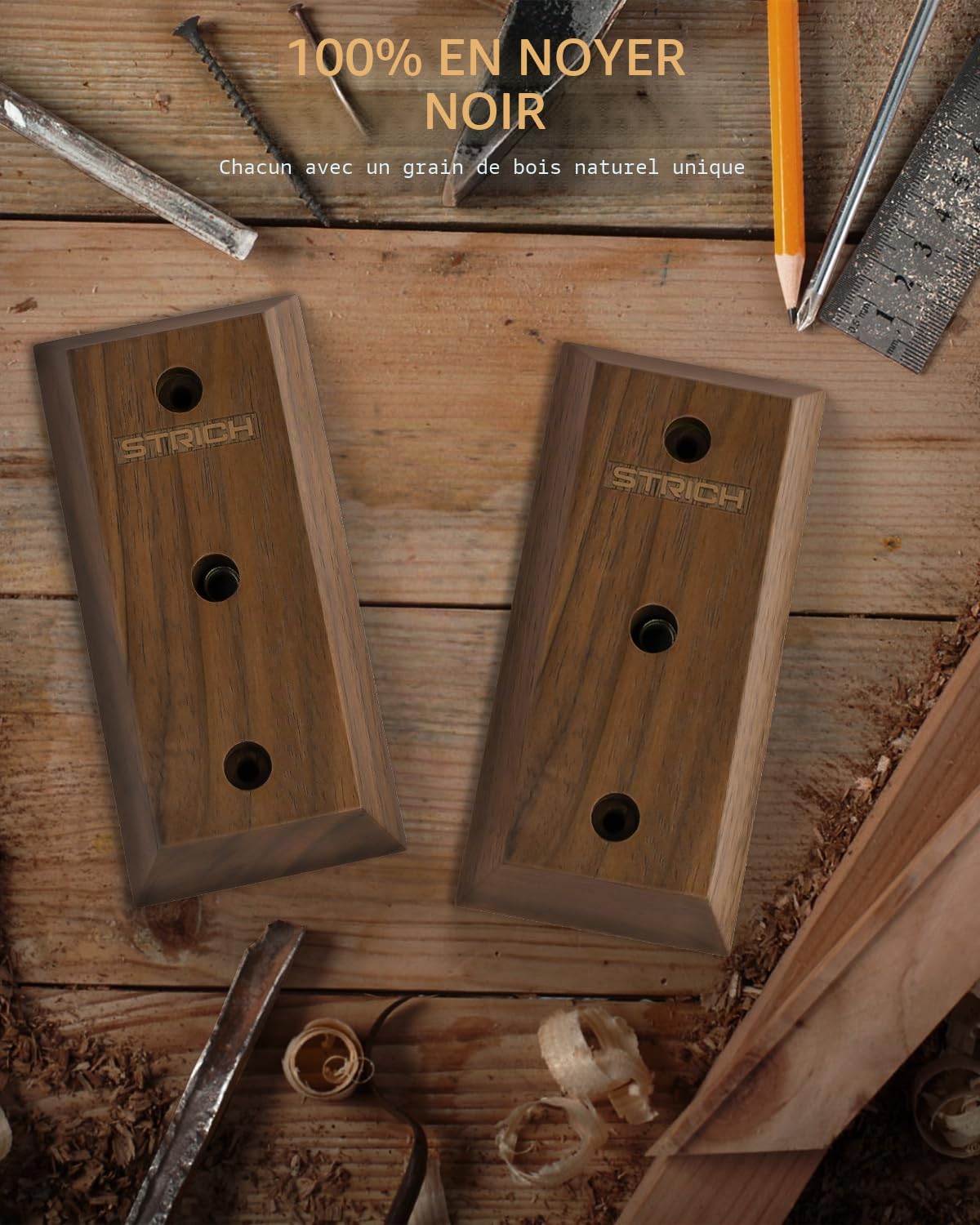 STRICH Lot de 2 supports muraux en bois de noyer pour guitare acoustique, guitare électrique, banjo, basse