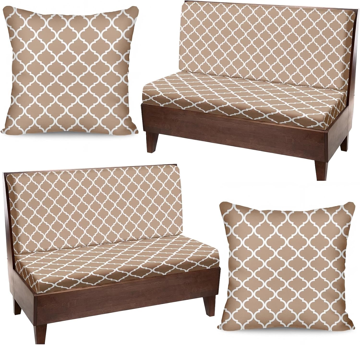 6 Pcs RV Dinette Cushion Covers Set Beige Geometric Camper Cushion Covers Beige Replacement Soft Washable RV Happy Camping Seat Cover for Travel Trailer Motorhome Booth Dinette Camper Interior Decor