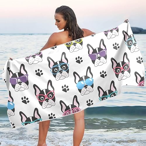 Miniatura 8 de Toalla de playa de microfibra con diseño de bulldogs franceses para niños, de gran tamaño, súper absorbente, toalla de piscina a prueba de arena