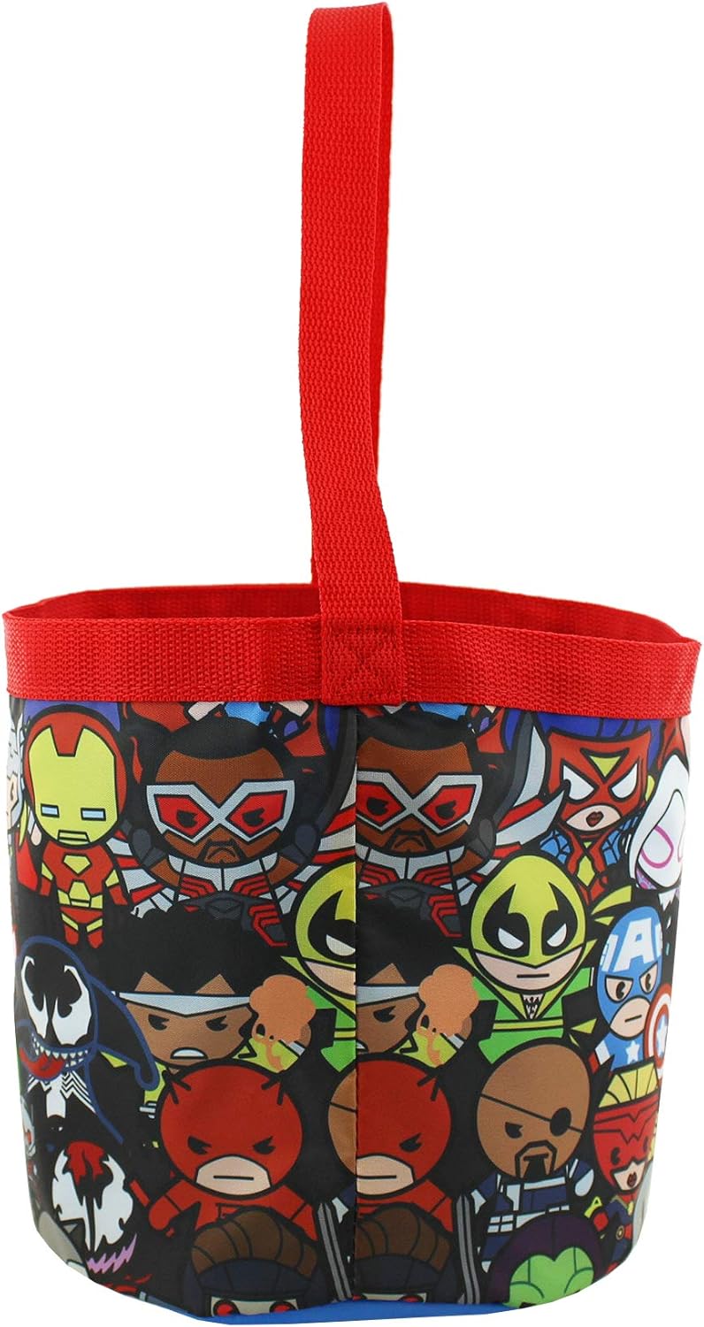 Marvel Kawaii Avengers Boys Collapsible Nylon Gift Basket Bucket Tote Bag (One Size, Red/Black)