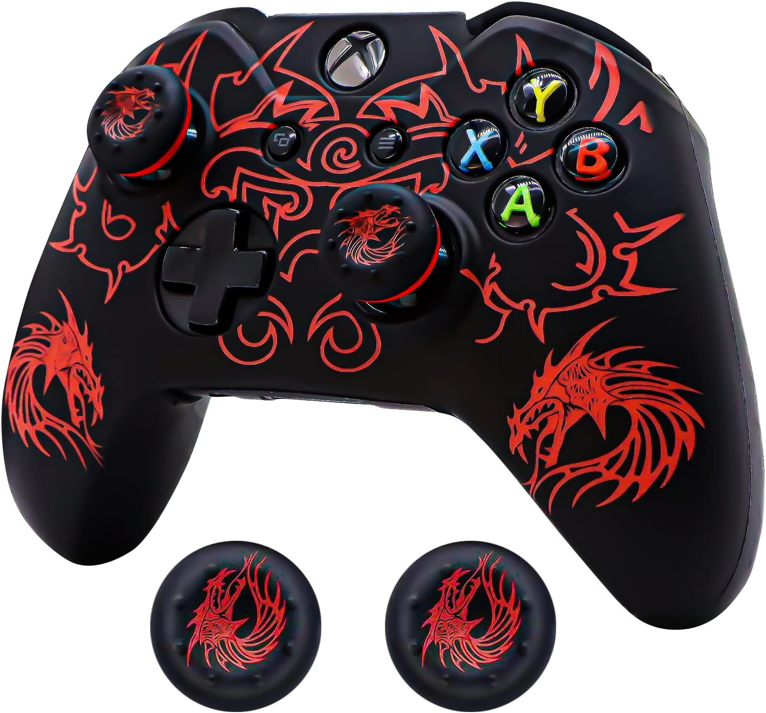 Controller Skin for Xbox-One, BRHE Anti-Slip Silicone Cover Protector Case Accessories Set for Microsoft Xbox 1 Wireless/Wired Gamepad Joystick with 2 Thumb Grips Caps (Red)
