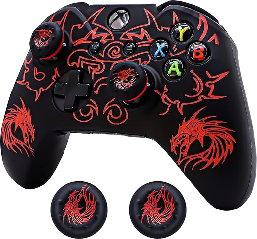 Xbox-One Controller Skin, BRHE Anti-Slip Silicone Cover Protector Case Accessories Set for Microsoft Xbox 1 Wireless/Wired Gamepad Joystick with 2 Thumb Grips Caps (Red)